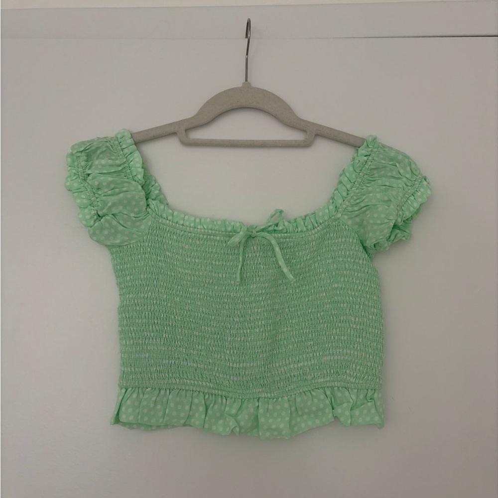 Zara Mint Green Smocked Ruffle Crop Top - Women